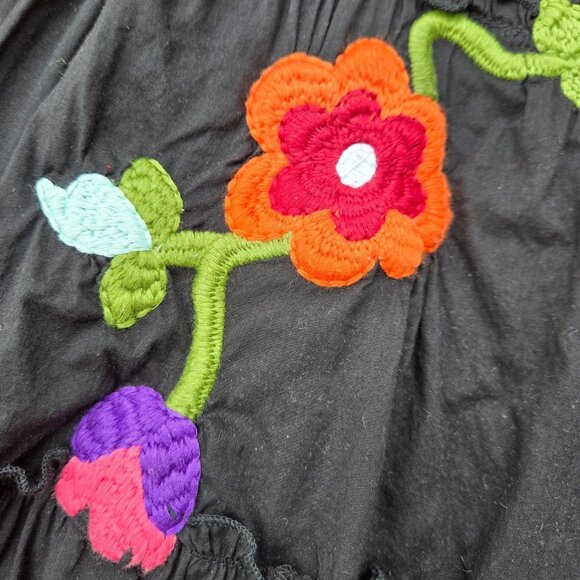 Y2K Black Floral Embroidered Midi Peasant Skirt Size M Whimsigoth Fairy Boho - Picture 4 of 8